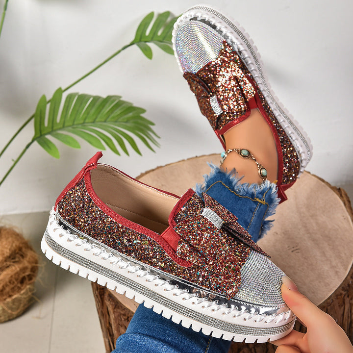 Damen Glitzernde Slip-On Sneakers mit funkelndem Schleifendesign und rutschfester Sohle Drune