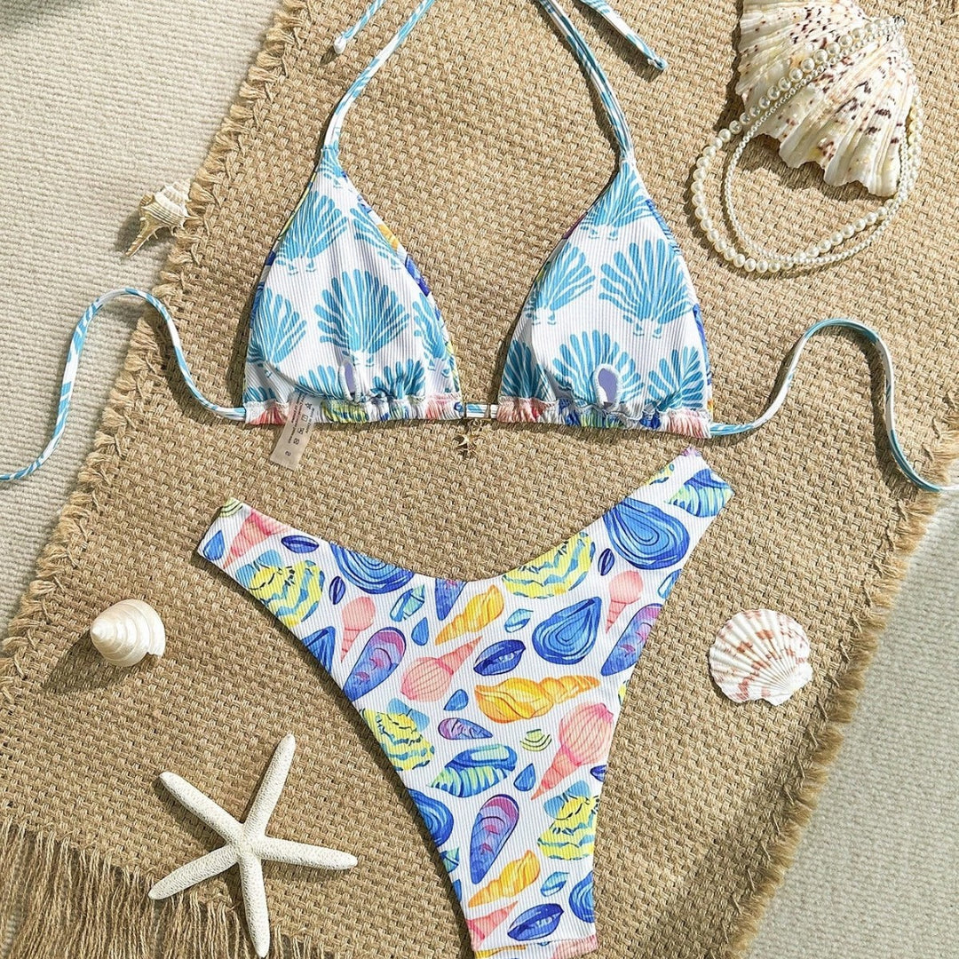 Damen fröhlicher Blumenmuster-Bikini mit Rüschen Drune
