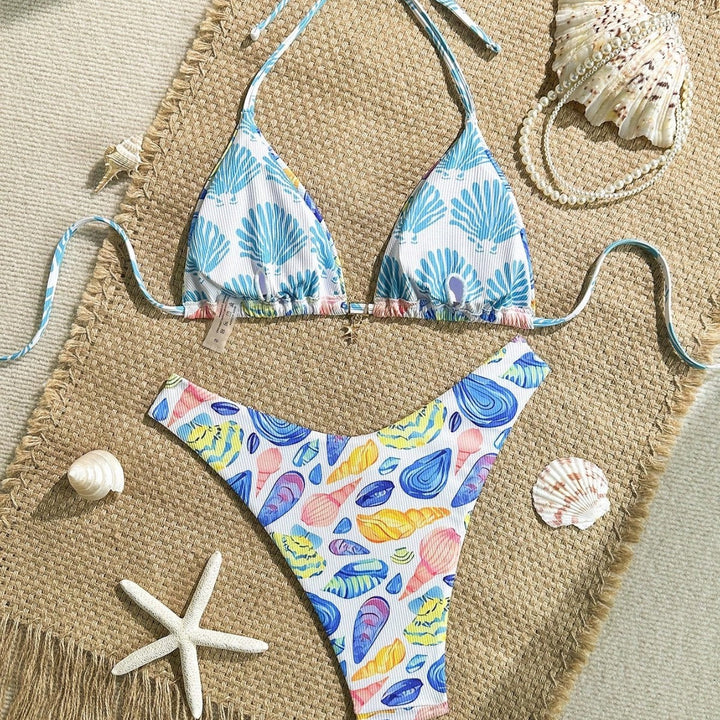 Damen fröhlicher Blumenmuster-Bikini mit Rüschen Drune