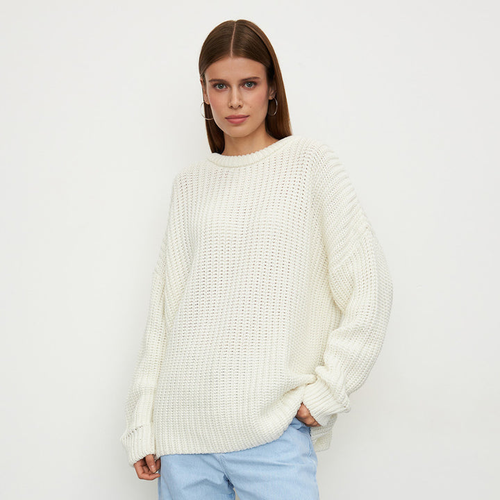 Damen lockerer Strickpullover mit weitem Schnitt Drune