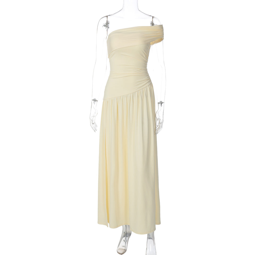 Damen Elegantes Maxi-Kleid mit asymmetrischem Träger und seitlichem Schlitz Drune