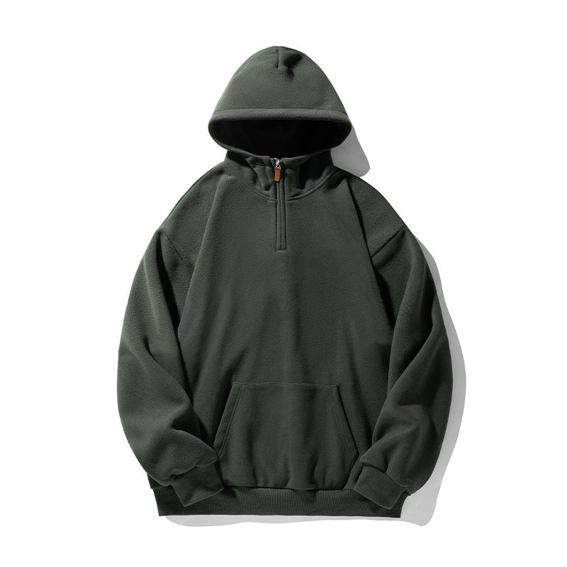 Unisex Thermo-Fleece-Hoodie im Boxy-Schnitt mit Halbzip und Kängurutasche Drune
