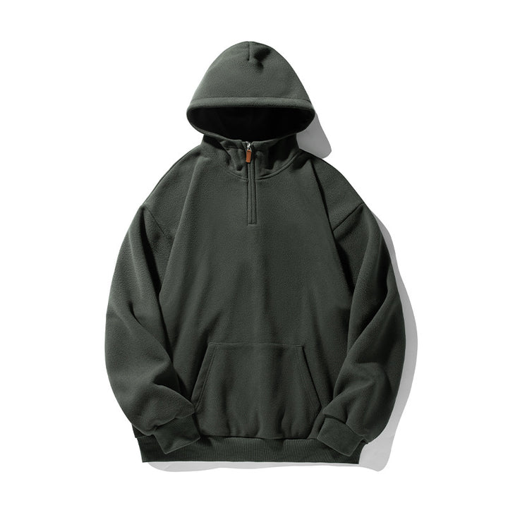 Unisex Thermo-Fleece-Hoodie im Boxy-Schnitt mit Halbzip und Kängurutasche Drune