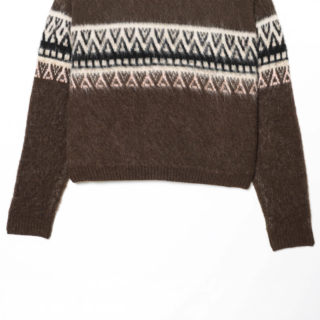 Damen nan Norwegerpullover aus Mohairmix mit Rundhalsausschnitt, lockerem Schnitt und Jacquardmuster Drune