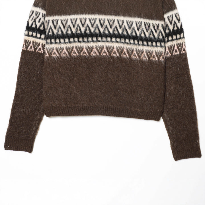 Damen nan Norwegerpullover aus Mohairmix mit Rundhalsausschnitt, lockerem Schnitt und Jacquardmuster Drune