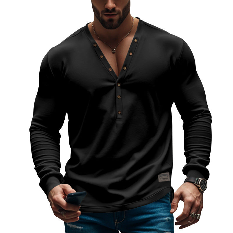 Herren Langarm Henley T-Shirt mit modernem Knopfverschluss und figurbetontem Schnitt Drune