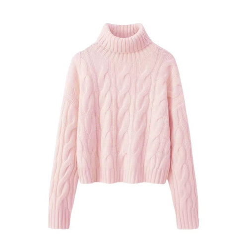 Damen Kurzgeschnittener Zopfmuster‑Turtleneckpullover mit kastiger Silhouette Drune