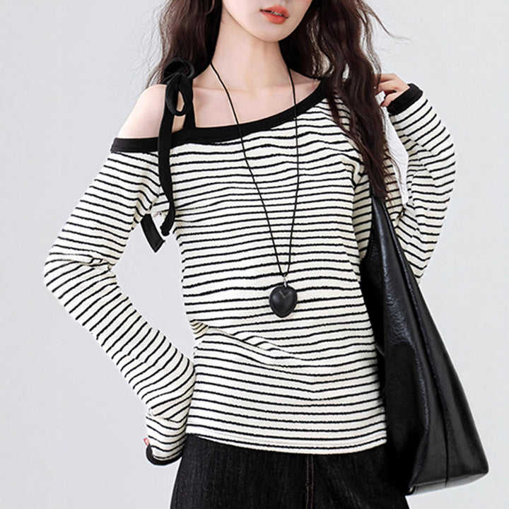 Damen Off-Shoulder Oberteil mit modernem Streifen Design Drune