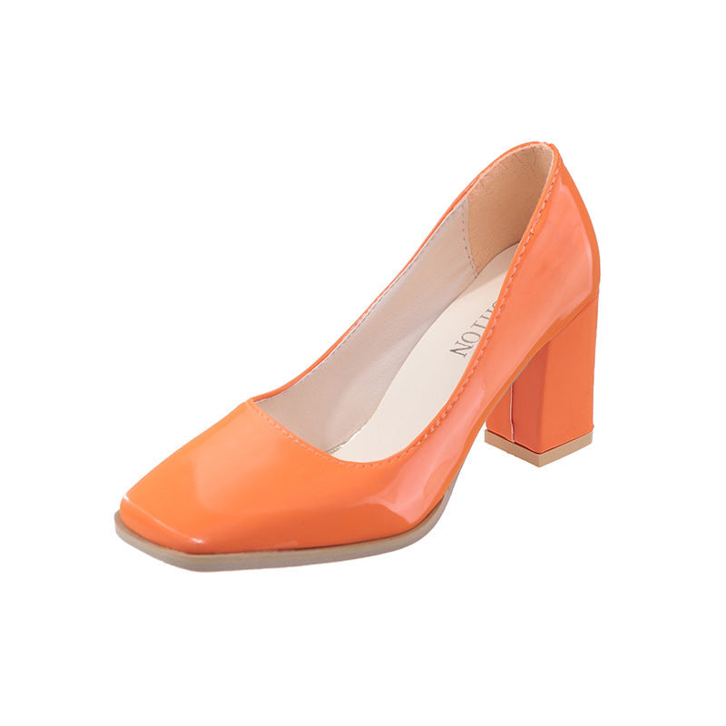 Damen elegante Pumps mit quadratischer Zehenkappe und hohem Blockabsatz Drune