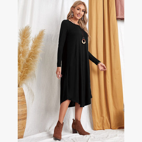 Damen Lässiges Langarm-Kleid mit praktischen Taschen Drune