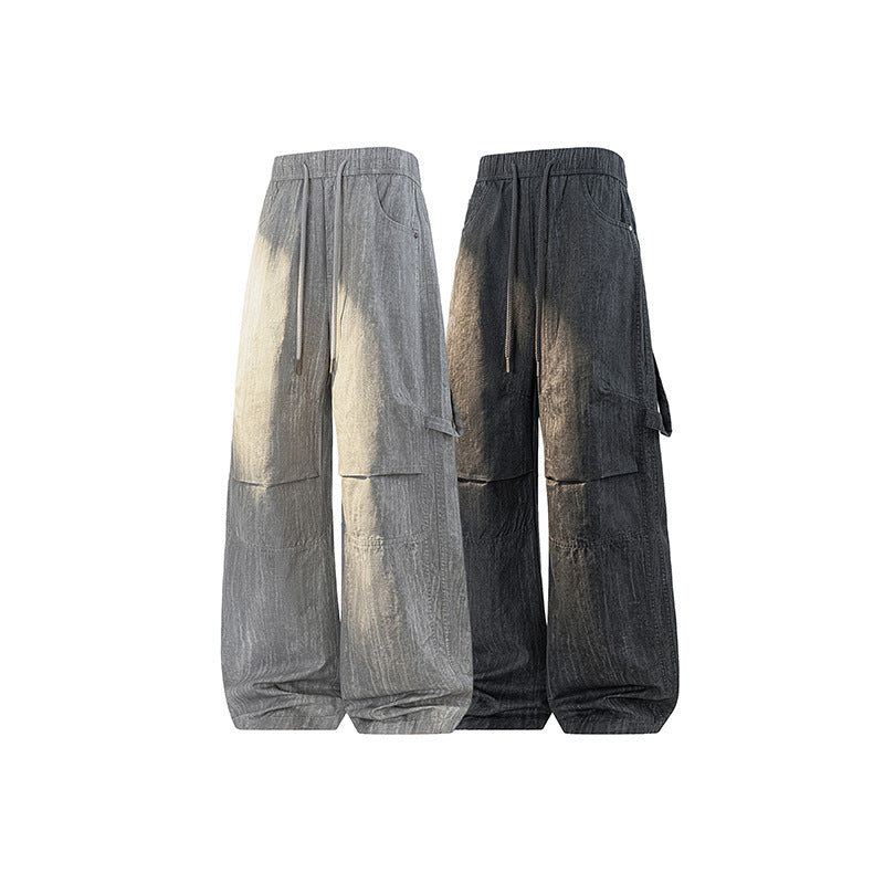 Damen Weite Leinenoptik Cargo-Bundhose mit Tunnelzug, Knieabnähern und asymmetrischer Seitentasche Drune