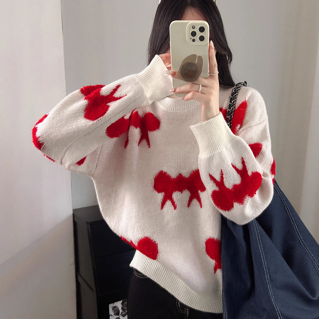 Damen Kuscheliger Strickpullover mit verspieltem Schleifenmotiv Drune