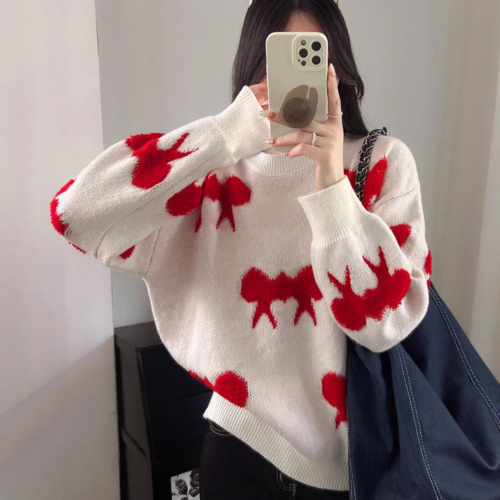 Damen Kuscheliger Strickpullover mit verspieltem Schleifenmotiv Drune