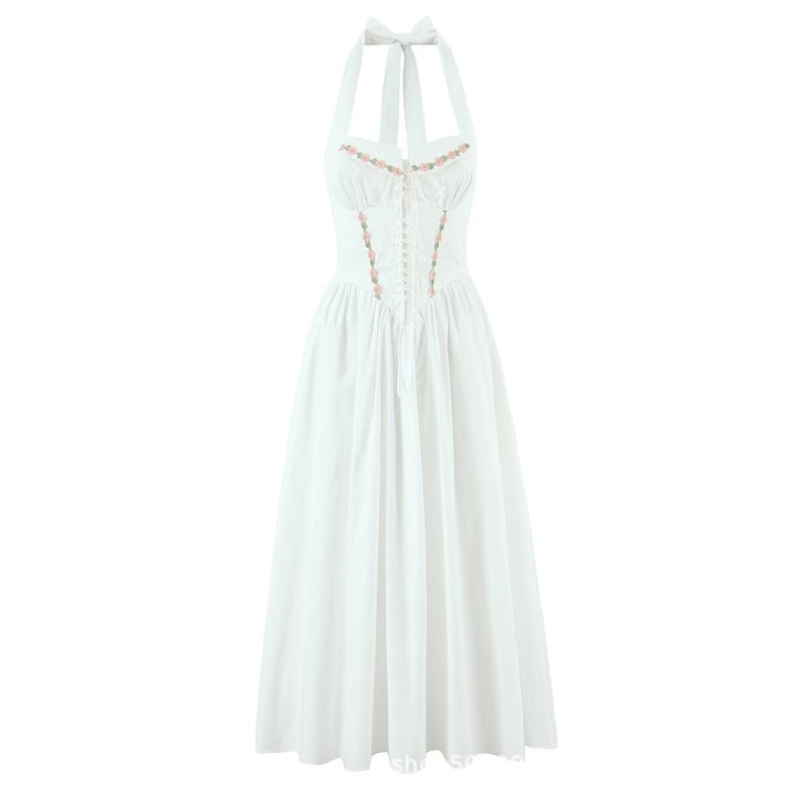Damen Sommerkleid mit verstellbaren Trägern und floralen Applikationen Drune