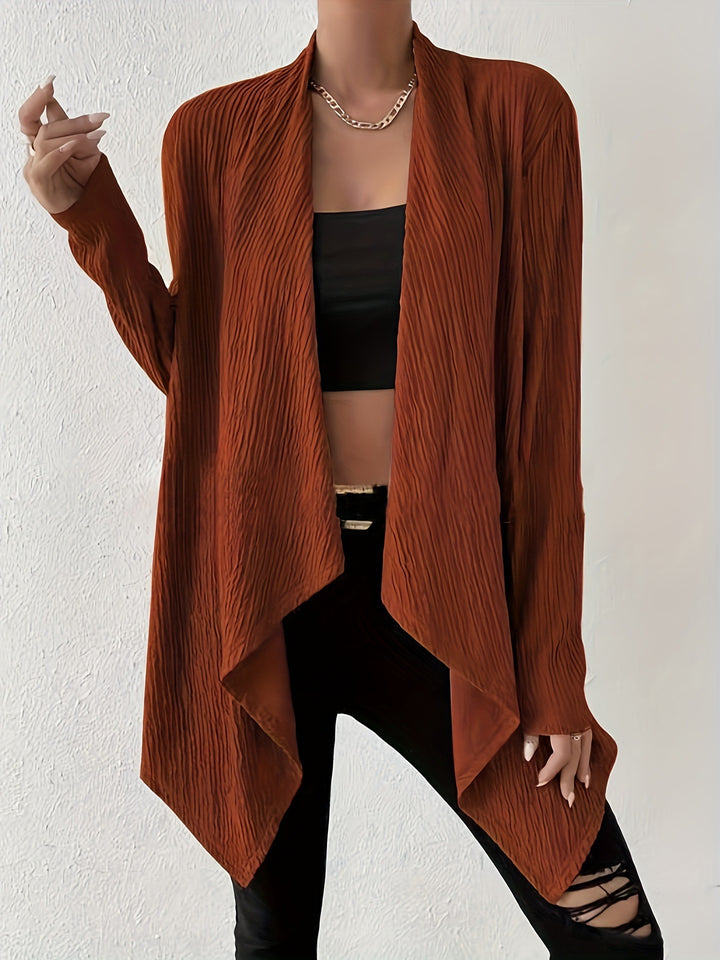 Damen Offener Crinkle-Cardigan mit Wasserfall-Saum und Longline-Silhouette Drune