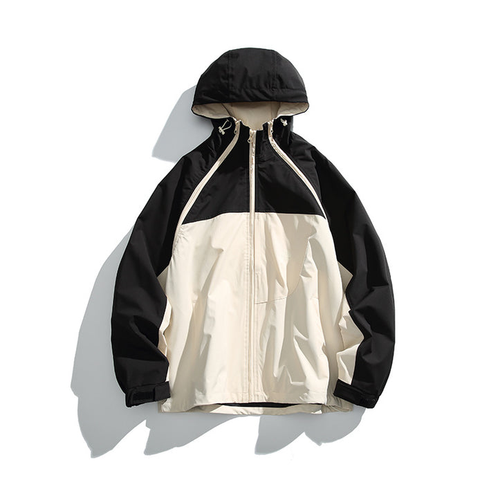 Unisex Leichte zweifarbige Wind‑ und Regenjacke mit Kapuze, wasserabweisender Shell und verstellbarem Saum Drune