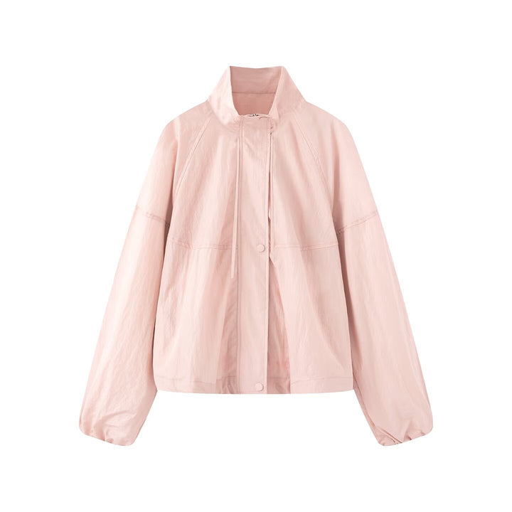 Damen Leichte Oversize-Blousonjacke aus Nylon mit Stehkragen, Kordelzug und Druckknopfverschluss Drune