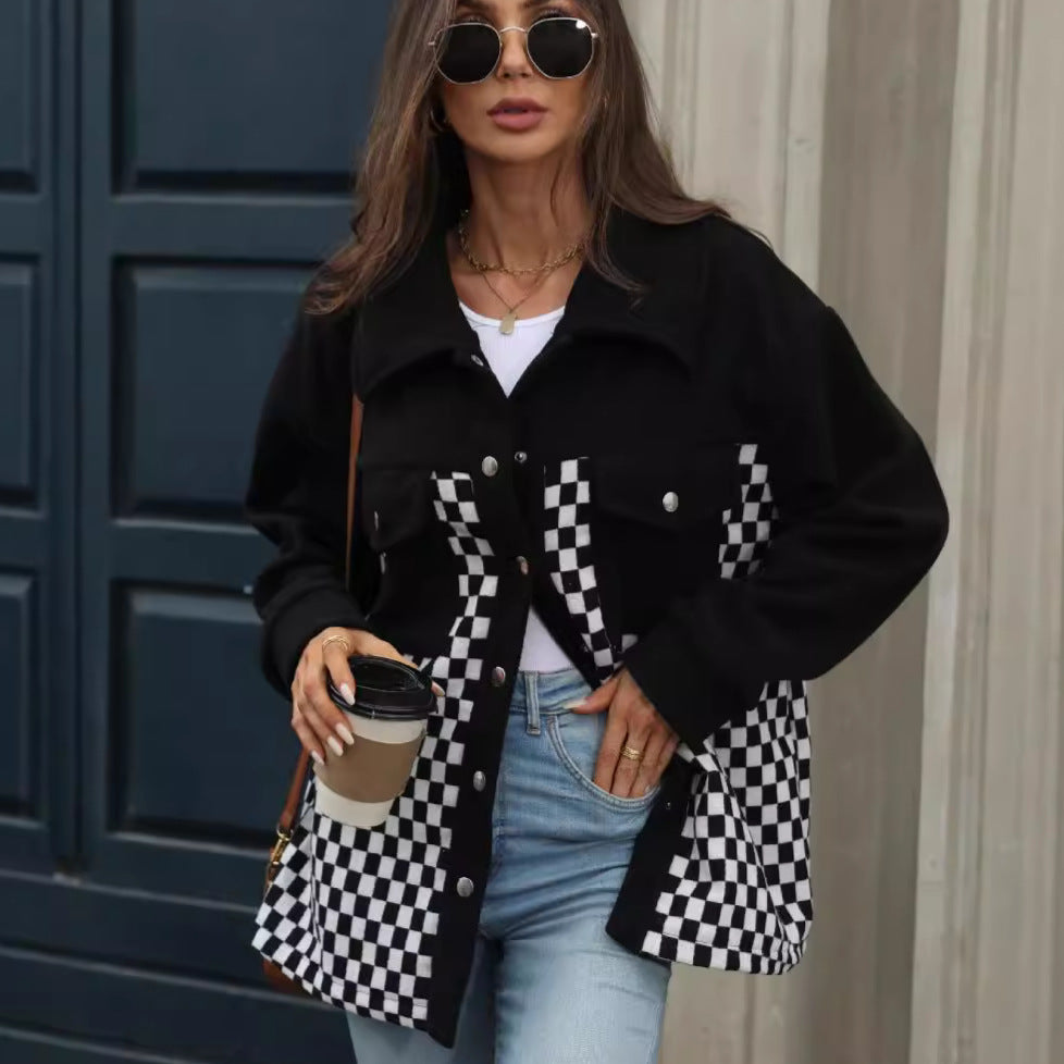 Damen Modische Overshirtjacke mit Karomuster Drune