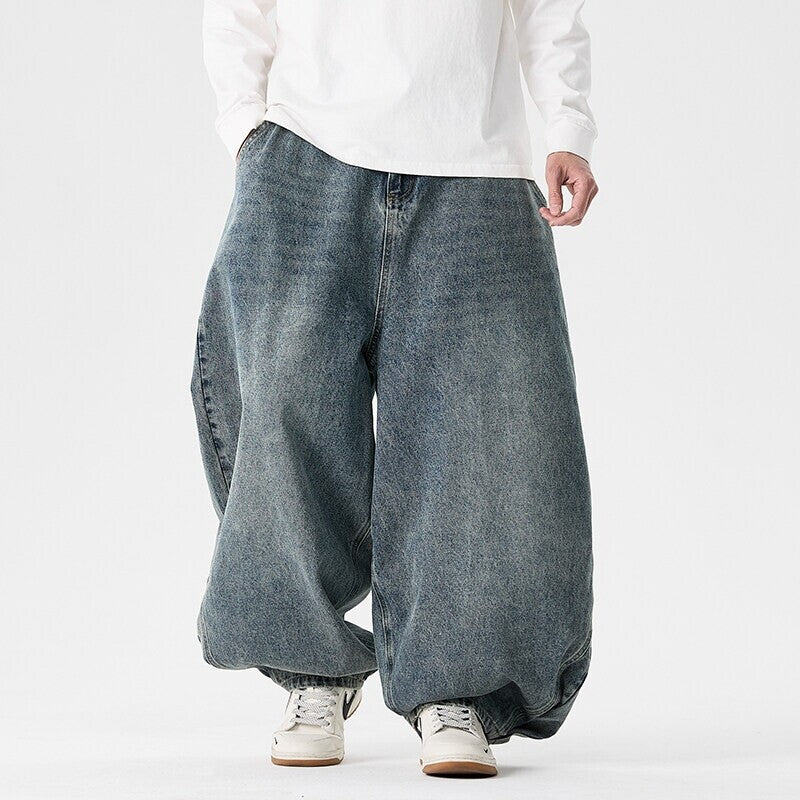Herren nan extraweite Baggy-Jeans mit tiefem Schritt, relaxed Low-Crotch Schnitt und weitem Saum Drune