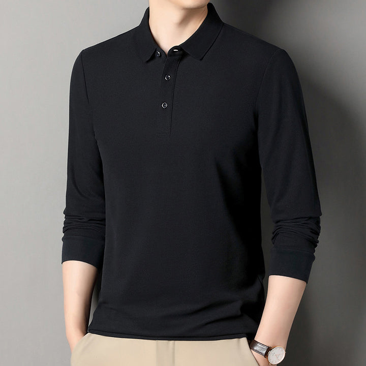 Herren Langarm‑Polo aus atmungsaktivem Baumwoll‑Stretch mit feinem Polokragen Drune