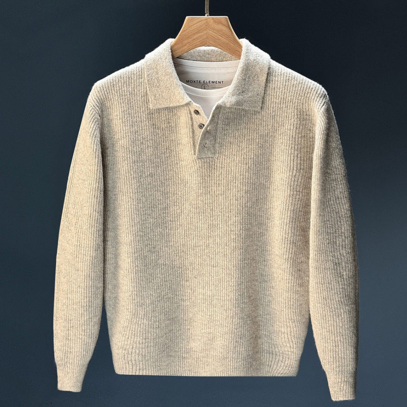 Herren Feinstrick-Polopullover mit halber Knopfleiste und legerer Oversize-Passform Drune
