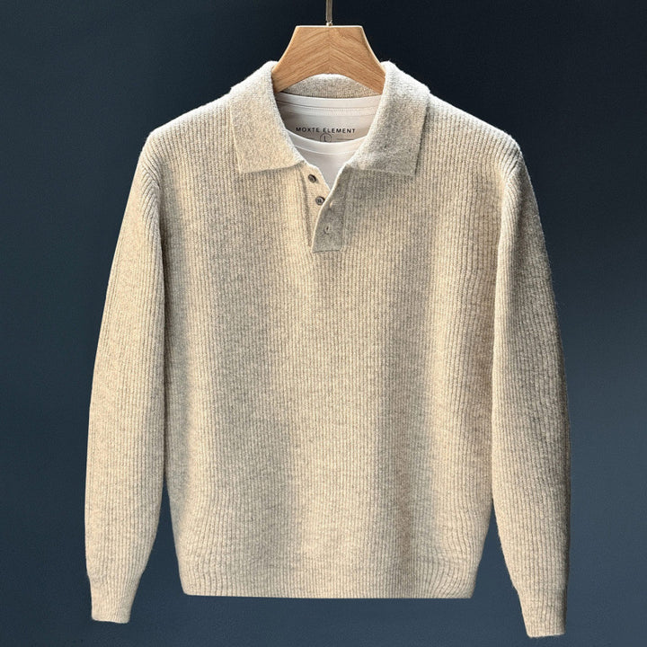 Herren Feinstrick-Polopullover mit halber Knopfleiste und legerer Oversize-Passform Drune
