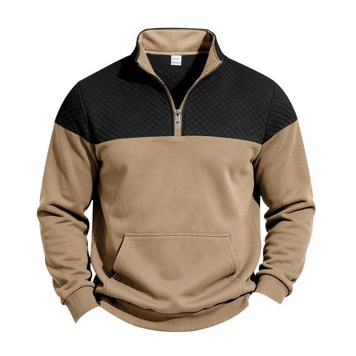 Herren Halbzip-Sweatshirt mit gesteppter Schulterpasse und Kängurutasche Drune