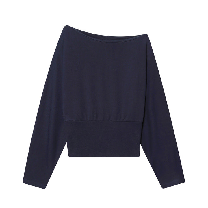 Damen Off-Shoulder Cropped Sweatshirt mit weitem Boot-Ausschnitt und Taillenbund Drune
