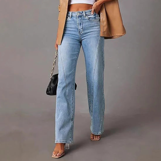 Damen Hochtaillierte gerade geschnittene Jeans mit betonten Längsnähten Drune