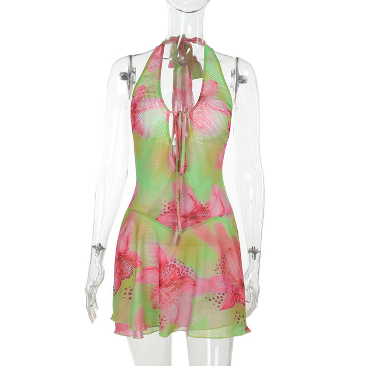 Damen stylisches Halter-Sommerkleid mit floralem Muster Drune