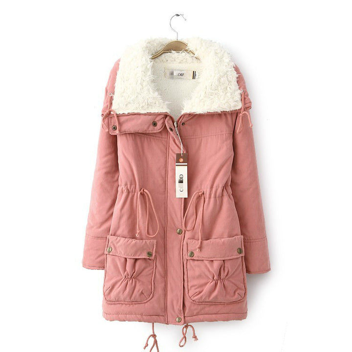Damen nan taillierter Thermo-Parka mit Sherpa-Kapuze, verstellbarem Taillenzug und großen Pattentaschen Drune