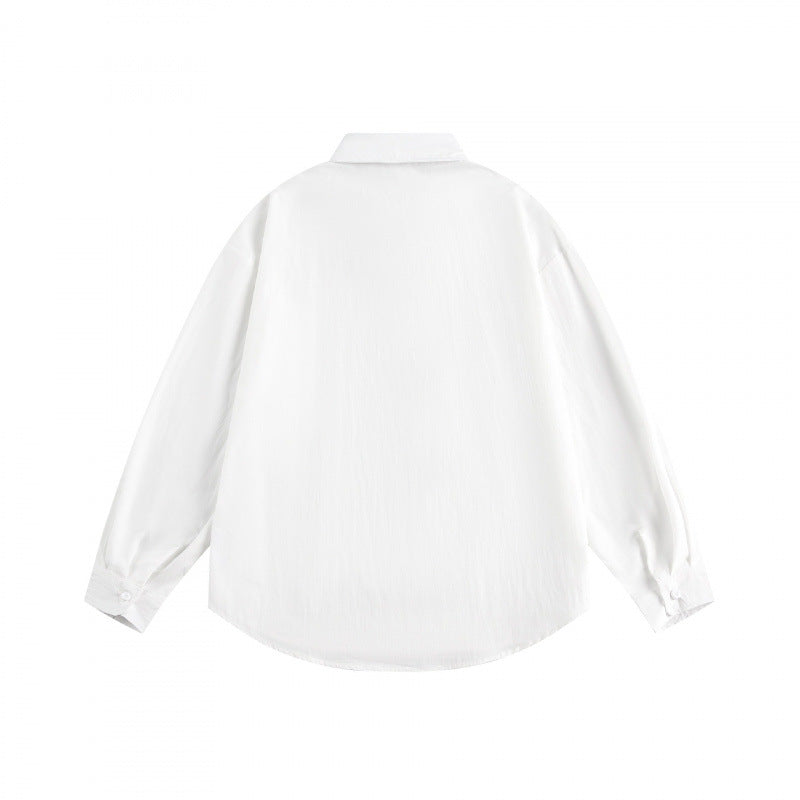 Unisex Oversize Leichtes Struktur-Baumwollhemd mit Brusttasche und abgerundetem Saum Drune