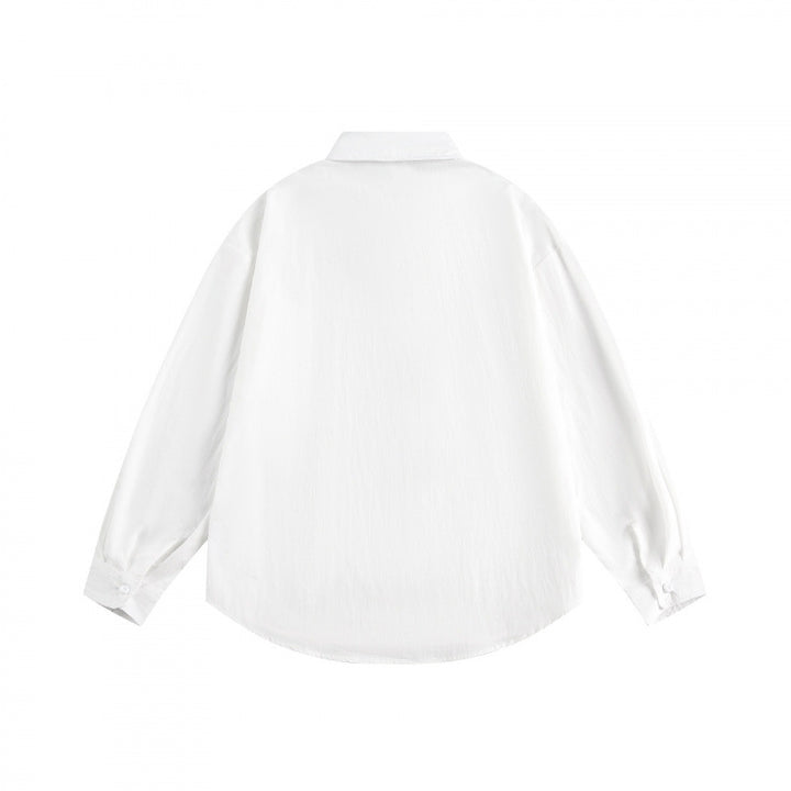 Unisex Oversize Leichtes Struktur-Baumwollhemd mit Brusttasche und abgerundetem Saum Drune