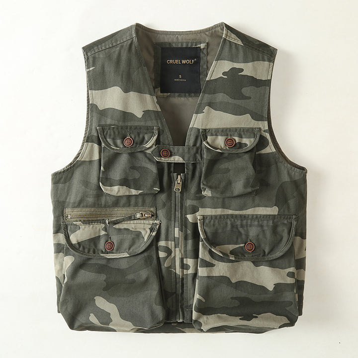 Herren Multifunktionale Outdoor-Weste mit vielen Taschen und Reißverschluss Drune