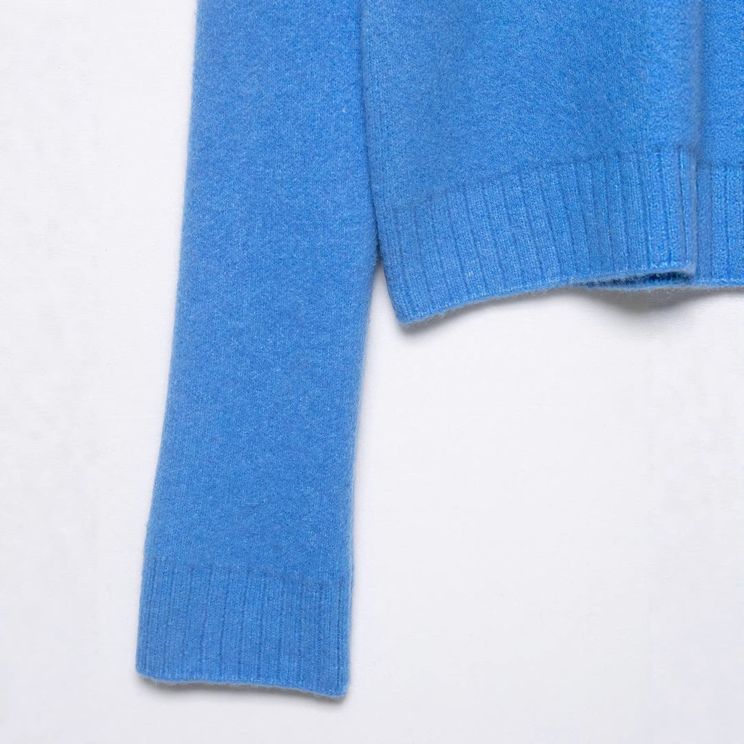 Damen Grobgestrickte Kurzjacke mit Reißverschluss, weitem Kragen und geripptem Saum Drune
