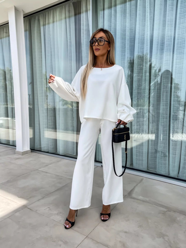 Damen eleganter Jumpsuit mit weitem Bein und voluminösen Ärmeln Drune