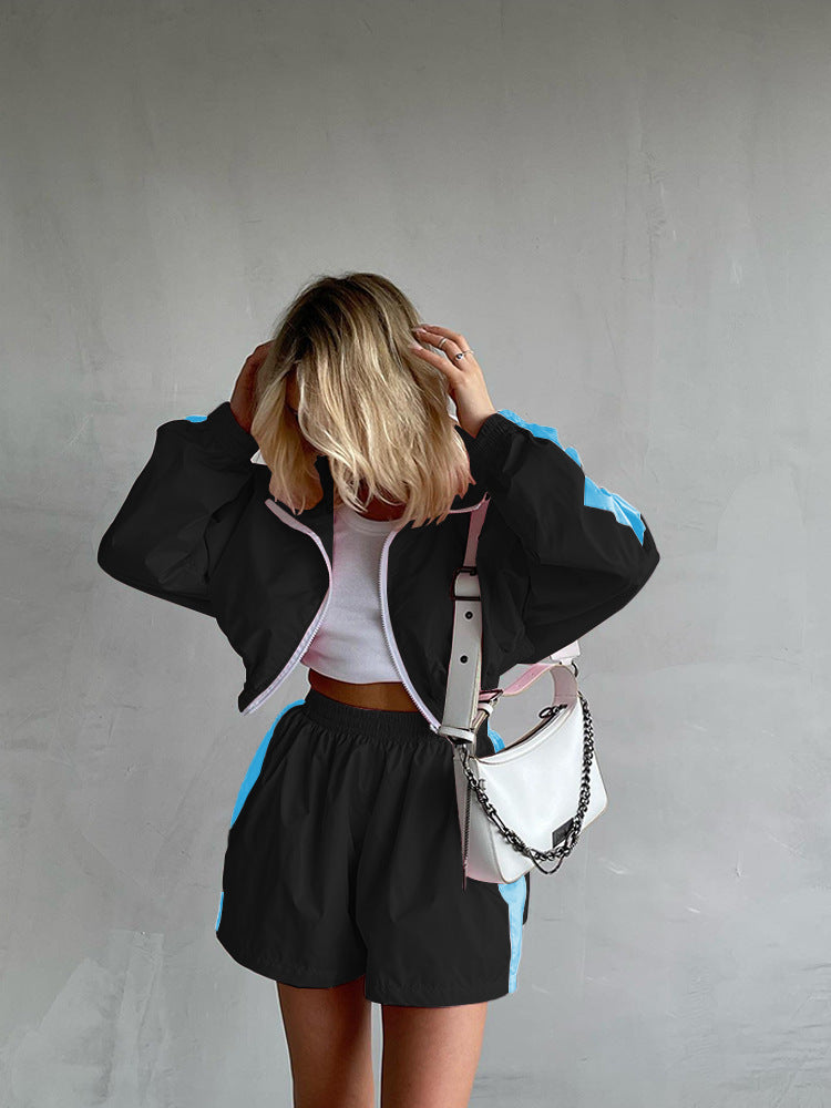 Damen Sportliches Windbreaker-Set mit elastischen Shorts Drune