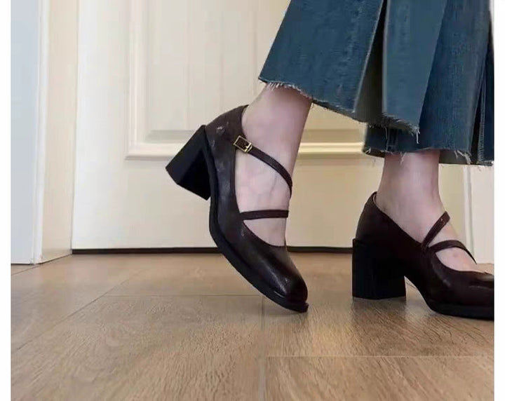 Damen elegante Mary Jane Pumps mit modischem Riemchen-Design Drune