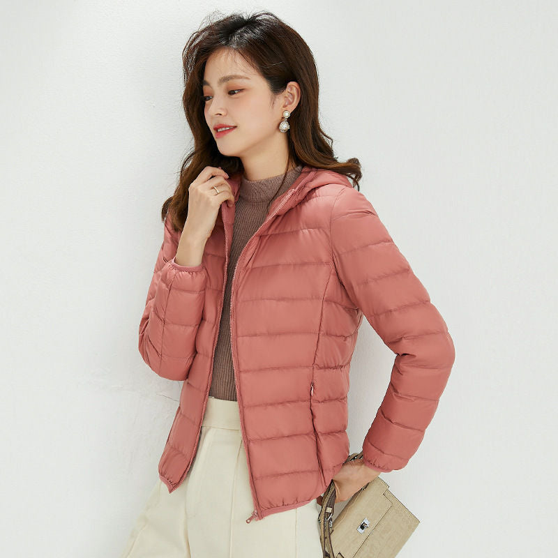 Damen Ultraleichte gesteppte Kapuzenjacke mit ultraflacher Thermowatte Drune