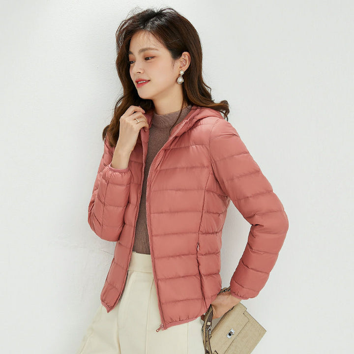 Damen Ultraleichte gesteppte Kapuzenjacke mit ultraflacher Thermowatte Drune
