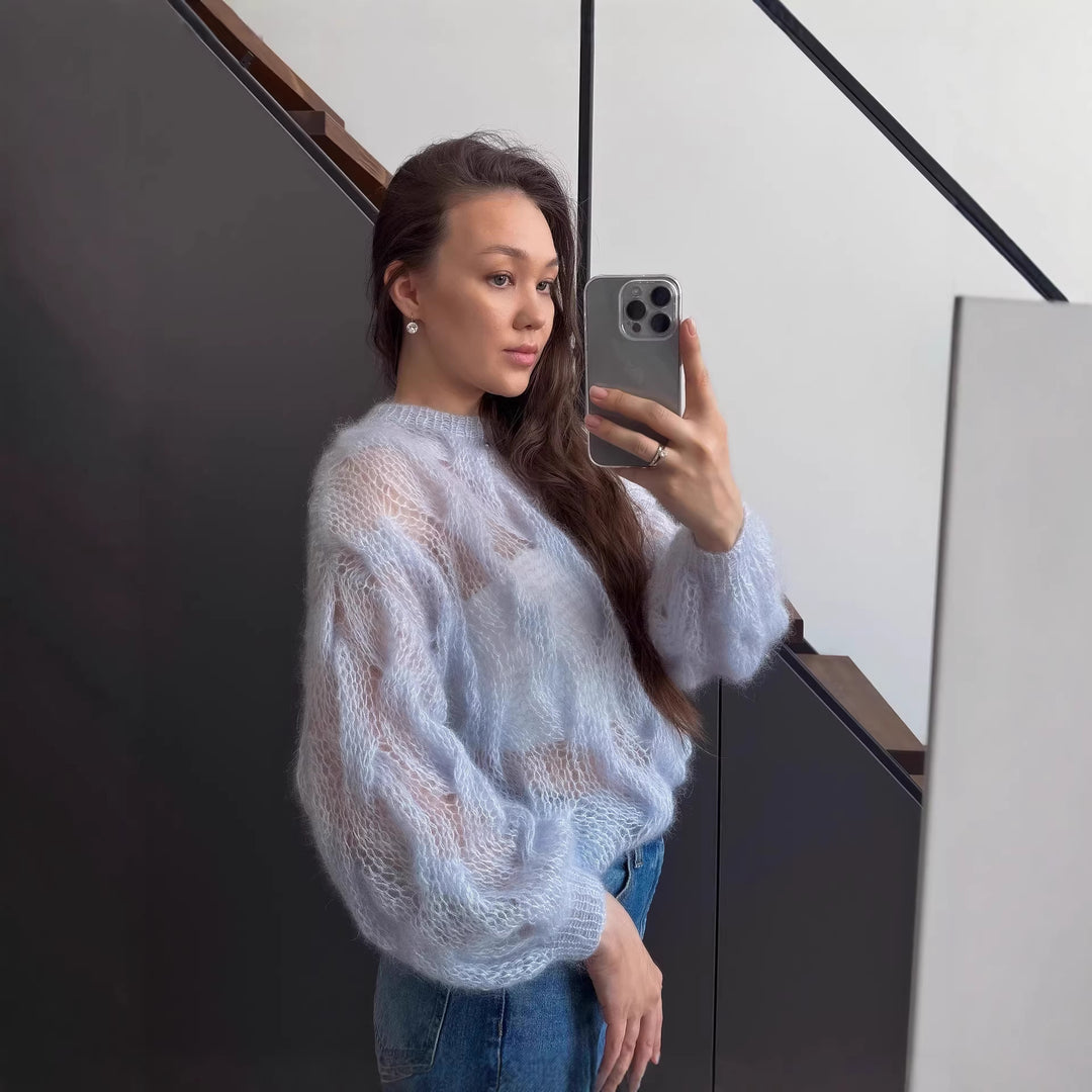 Damen Weicher Mohairpullover mit voluminösen Ärmeln Drune