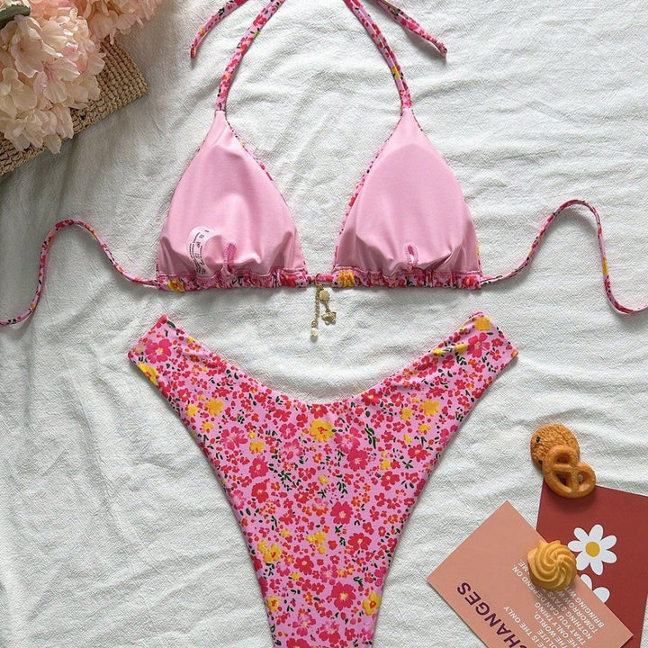 Damen Triangel-Bikini mit Blütenmuster Drune