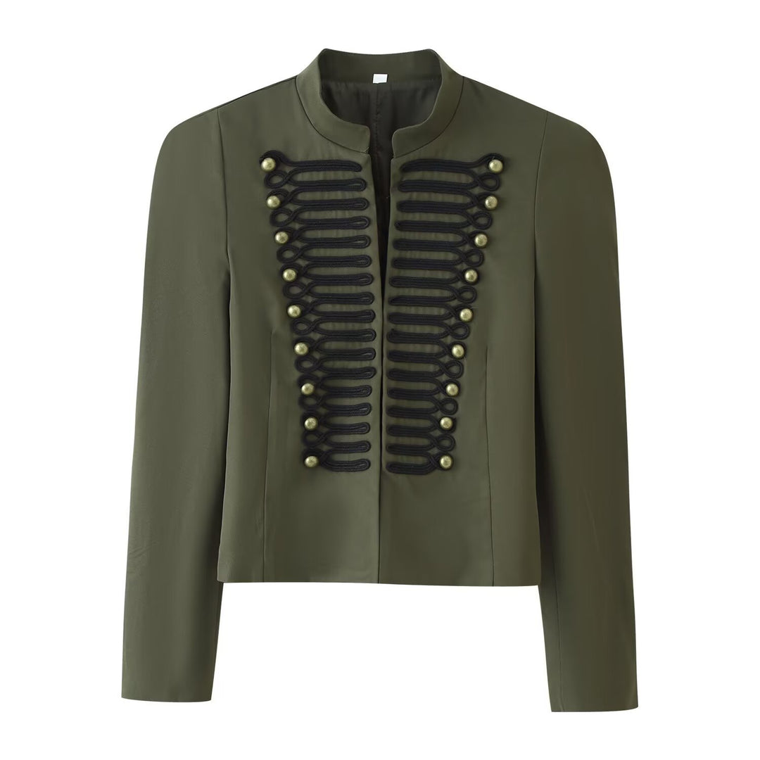 Damen Kurzjacke im Military‑Stil mit dekorativen Zierkordeln Drune