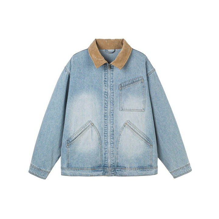 Herren Relaxed-Denimjacke mit Kontrast-Cordkragen und schräger Brusttasche Drune