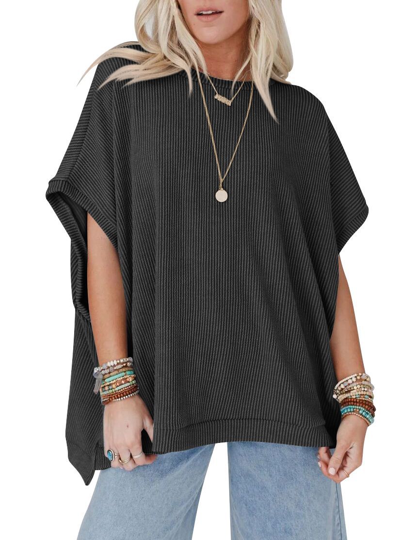 Damen Oversized T-Shirt mit Rippenstruktur Drune