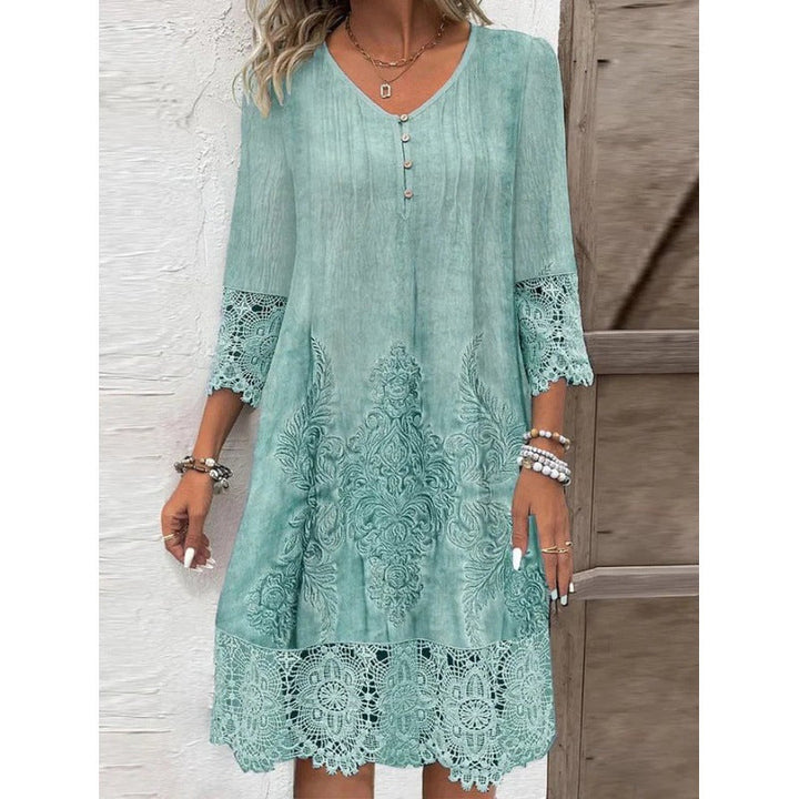 Damen Elegantes Kleid mit Spitze und kunstvollem Stickmuster Drune