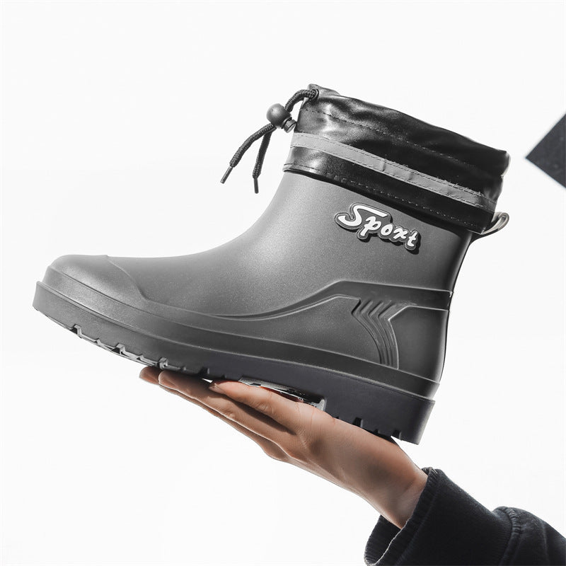Herren Kurze wasserdichte Regenstiefelette mit Kordelverschluss und profiliertem Outdoor-Sohlendesign Drune