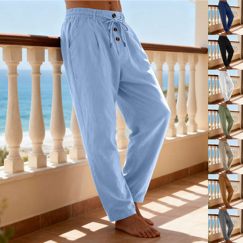 Herren nan leichte Loungehose mit elastischem Kordelbund, Tunnelzug und dekorativer Knopfleiste Drune
