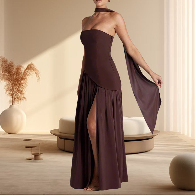 Damen Elegantes Abendkleid mit seitlichem Schlitz und schulterfreiem Oberteil Drune