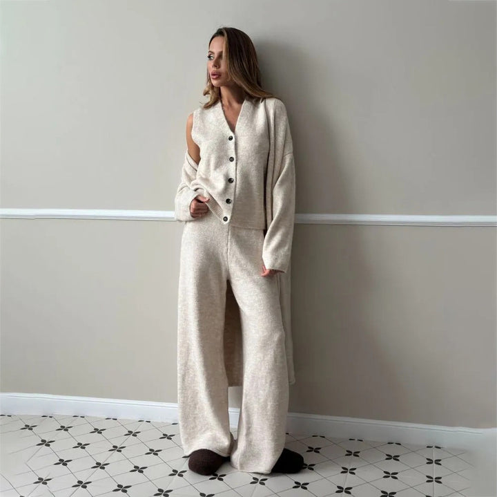 Damen Loungewear-Set mit beeindruckendem Cardigan und weitem Hosenstil Drune